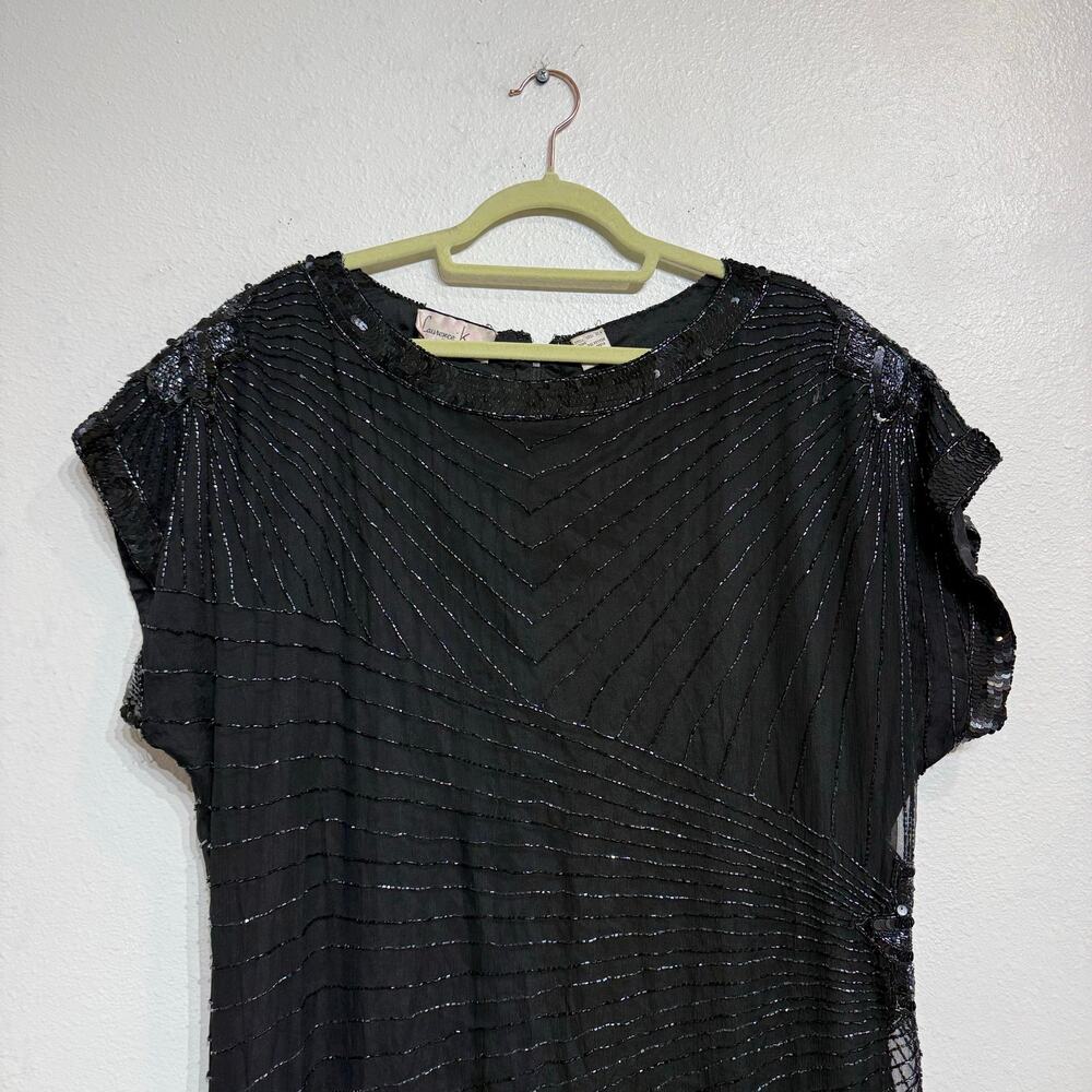 Laurence Kazar New York Black Silk Beaded Vintage Maxi Gown Sz 3X - Picture 3 of 11